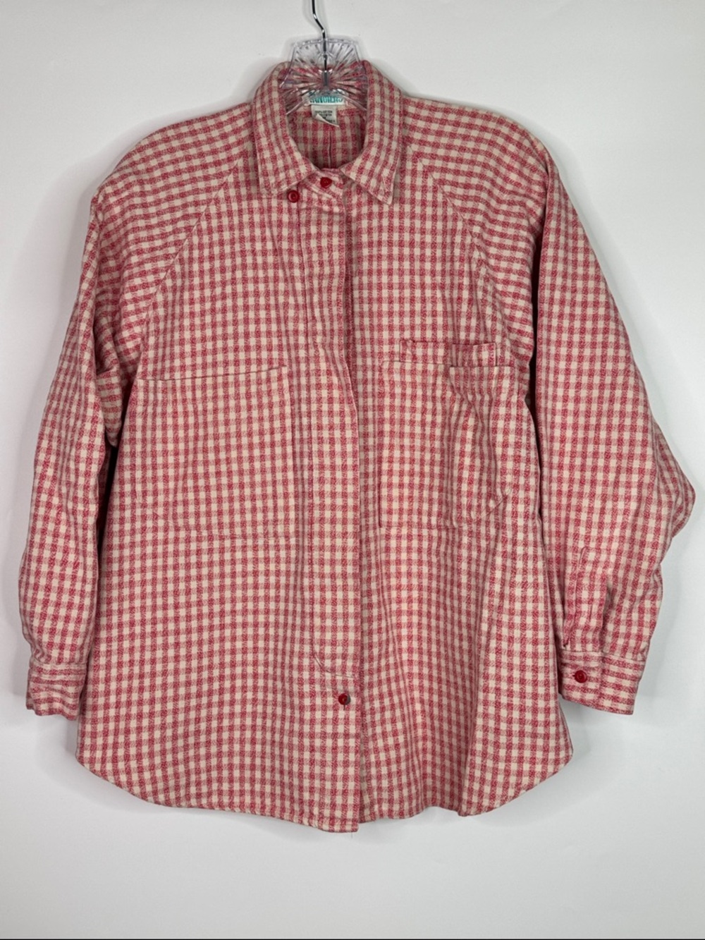 Vintage Tangiers Red White Gringham Check LS Button Down Shirt Size Medium